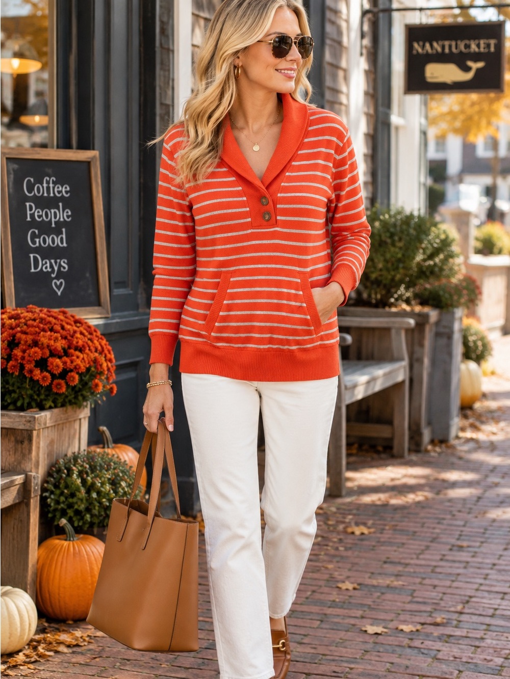 Banana Republic Orange Striped Shawl Collar Pullover Sweater M